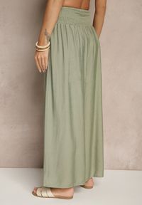 Renee - Jasnozielone Spodnie z Wiskozą o Szerokim Kroju High Waist Orrana. Okazja: na co dzień. Stan: podwyższony. Kolor: zielony. Materiał: wiskoza. Styl: elegancki, casual