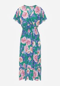 Born2be - Zielona Sukienka Maxi z Kopertowym Dekoltem i Gumkami w Pasie Kelsi. Typ kołnierza: dekolt kopertowy. Kolor: zielony. Długość rękawa: krótki rękaw. Sezon: wiosna, lato. Typ sukienki: kopertowe. Długość: maxi #7