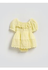Reserved - Bawełniana sukienka z falbaną - jasnożółty. Kolor: żółty. Materiał: bawełna #1