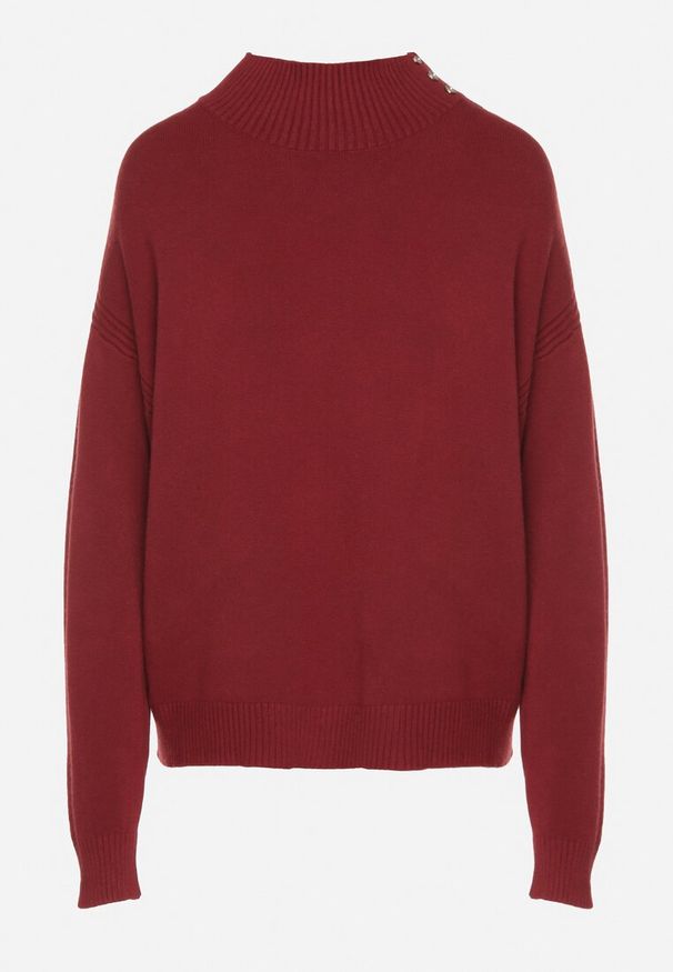 Born2be - Bordowy Golf z Metalicznymi Guzikami Aderlia. Okazja: na co dzień, do pracy, na spotkanie biznesowe. Typ kołnierza: golf. Kolor: czerwony. Materiał: jeans. Styl: biznesowy, klasyczny, casual, elegancki