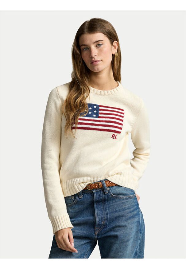 Polo Ralph Lauren Sweter 211896939002 Beżowy Straight Fit. Typ kołnierza: polo. Kolor: beżowy. Materiał: bawełna