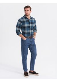 Ombre Clothing - Koszula męska flanelowa w kratę - niebieska V4. Kolor: niebieski. Materiał: bawełna. Styl: klasyczny #4
