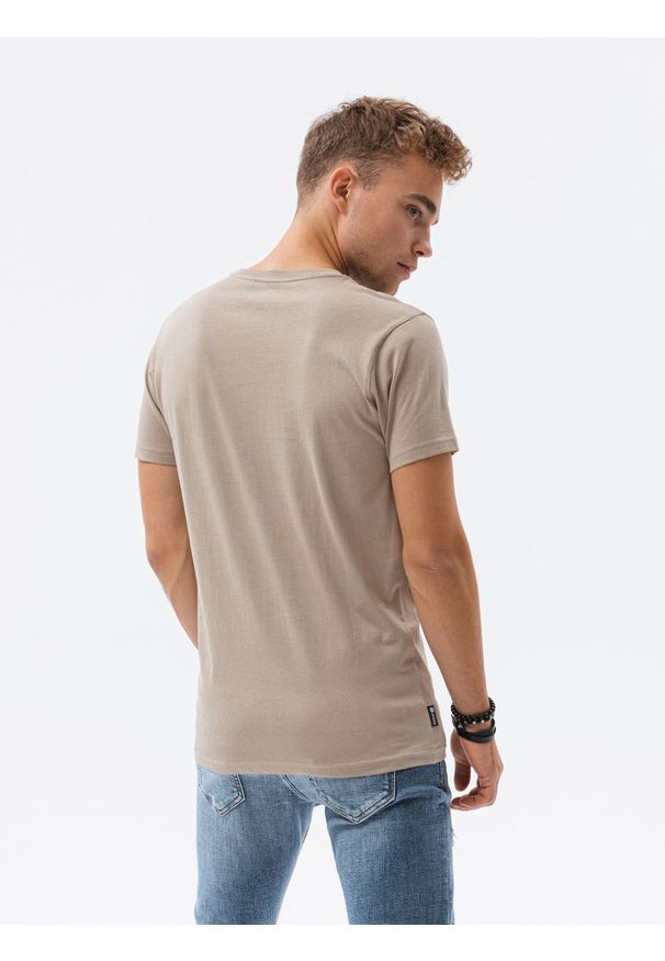 Ombre Clothing - T-shirt męski z nadrukiem S1434 V-20D - beżowy - XXL. Kolor: beżowy. Materiał: bawełna. Wzór: nadruk. Styl: klasyczny