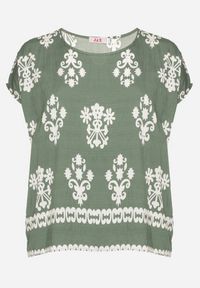 Born2be - Zielona Bluzka z Wiskozy we Wzór w Stylu Boho Lunaseia. Okazja: na co dzień. Kolor: zielony. Materiał: wiskoza. Styl: boho #5