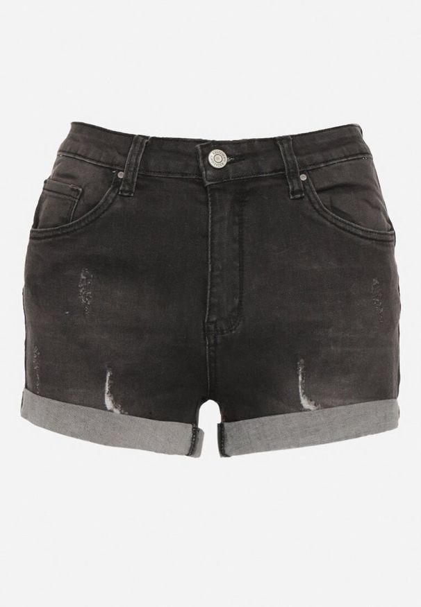 Born2be - Czarne Jeansowe Szorty Push Up z Wysokim Stanem Wiskozą i Bawełną Ozdobione Przetarciami Derisea. Okazja: na co dzień. Stan: podwyższony. Kolor: czarny. Materiał: bawełna, jeans, wiskoza. Wzór: aplikacja. Styl: wizytowy, elegancki, casual