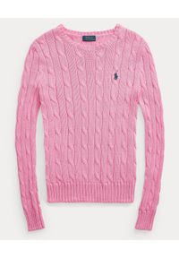 Ralph Lauren - RALPH LAUREN - Różowy sweter z logo Slim fit. Typ kołnierza: polo. Kolor: różowy, wielokolorowy, fioletowy. Materiał: materiał. Długość rękawa: długi rękaw. Długość: długie #2