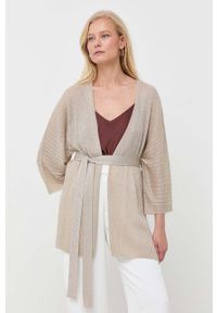 MAX&Co. kardigan damski kolor beżowy lekki. Kolor: beżowy. Materiał: dzianina, prążkowany. Wzór: ze splotem #1