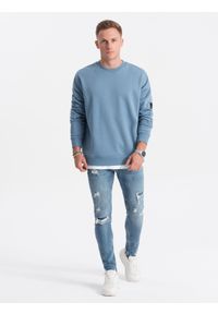Ombre Clothing - Bluza męska OVERSIZE z imitacją koszulki - niebieska V5 OM-SSNZ-0126 - XXL. Kolor: niebieski. Materiał: bawełna, poliester. Styl: klasyczny