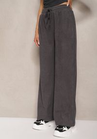 Renee - Szare Spodnie o Szerokim Kroju High Waist z Wiązaniem w Pasie Ettianne. Okazja: na co dzień. Stan: podwyższony. Kolor: szary. Styl: elegancki, casual #2