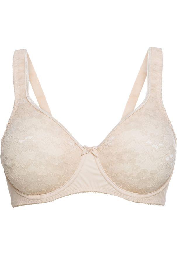 bonprix - Biustonosz minimizer z wyściełanymi ramiączkami. Kolor: beżowy. Materiał: materiał, koronka. Rodzaj stanika: różne sposoby noszenia, wyściełane miseczki. Wzór: koronka