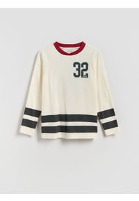 Reserved - Bawełniany longsleeve - złamana biel. Materiał: bawełna. Długość rękawa: długi rękaw