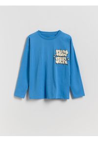 Reserved - Bawełniany longsleeve - niebieski. Kolor: niebieski. Materiał: bawełna. Długość rękawa: długi rękaw