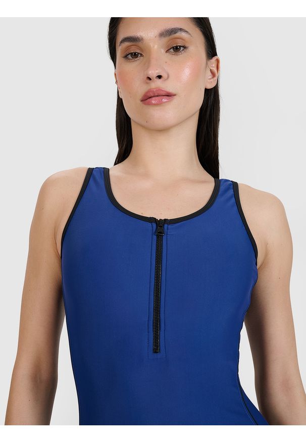 4f - 4F Kostium kąpielowy jednoczęściowy damski - granatowy S. Kolor: niebieski. Materiał: elastan, włókno, syntetyk, materiał