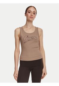 Guess Top W6YP30 K4380 Brązowy jasny Slim Fit. Kolor: brązowy. Materiał: syntetyk #1