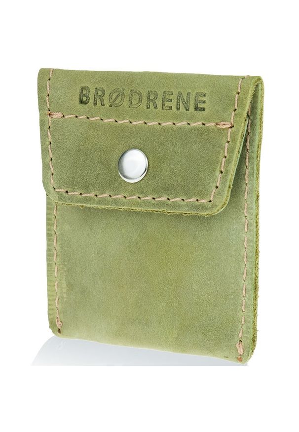 Skórzana bilonówka coin wallet BRODRENE CW02 zielona. Kolor: oliwkowy. Materiał: skóra