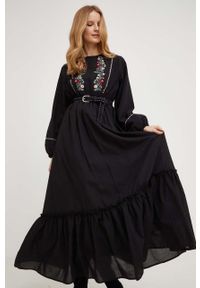 Answear Lab sukienka bawełniana kolor czarny maxi rozkloszowana. Kolor: czarny. Materiał: bawełna. Wzór: haft. Typ sukienki: rozkloszowane. Styl: wakacyjny. Długość: maxi #1