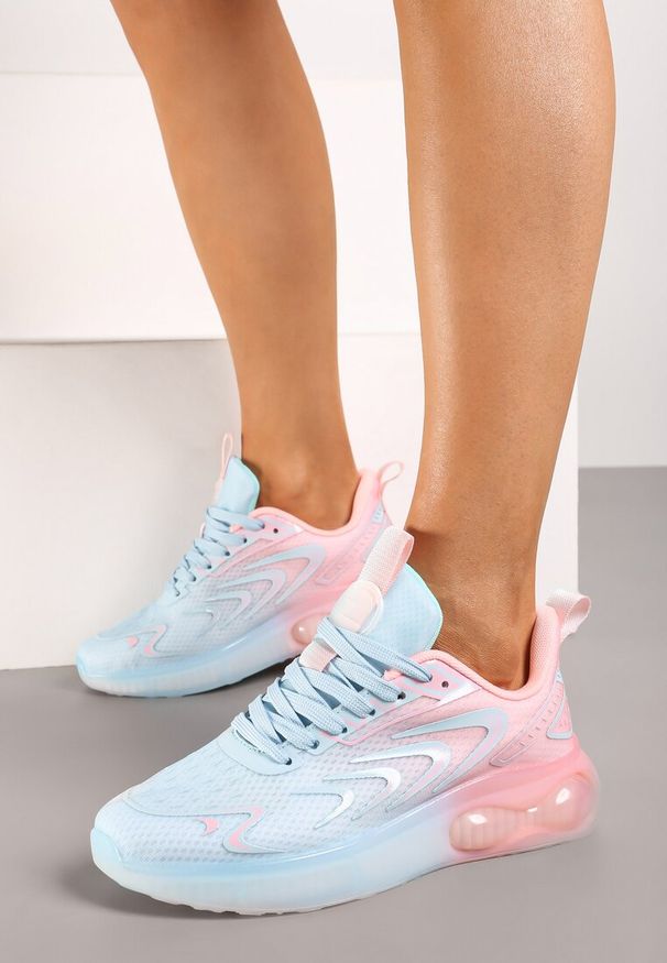 Renee - Niebiesko-Różowe Buty Sportowe Sneakersy na Płaskiej Podeszwie ze Sznurowaniem Risannie. Okazja: na co dzień. Zapięcie: sznurówki. Kolor: niebieski. Materiał: dresówka. Szerokość cholewki: normalna. Obcas: na płaskiej podeszwie