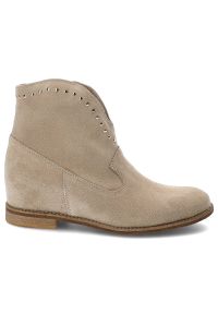 Beżowe Botki Kowbojskie Armodo Modne Buty Damskie. Okazja: na co dzień. Kolor: beżowy. Materiał: skóra. Styl: casual, elegancki #4