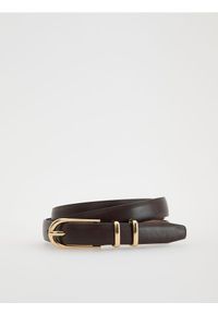Reserved - Pasek z łączonych materiałów - ciemnobrązowy. Kolor: brązowy. Materiał: materiał #1