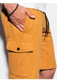 Ombre Clothing - Krótkie spodenki męskie dresowe - żółte - Rozmiar: XL. Kolor: żółty. Materiał: dresówka. Długość: krótkie. Wzór: aplikacja