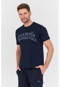 Aeronautica Militare - AERONAUTICA MILITARE Granatowy bawełniany męski t-shirt M.C., Rozmiar S. Kolor: niebieski. Materiał: bawełna