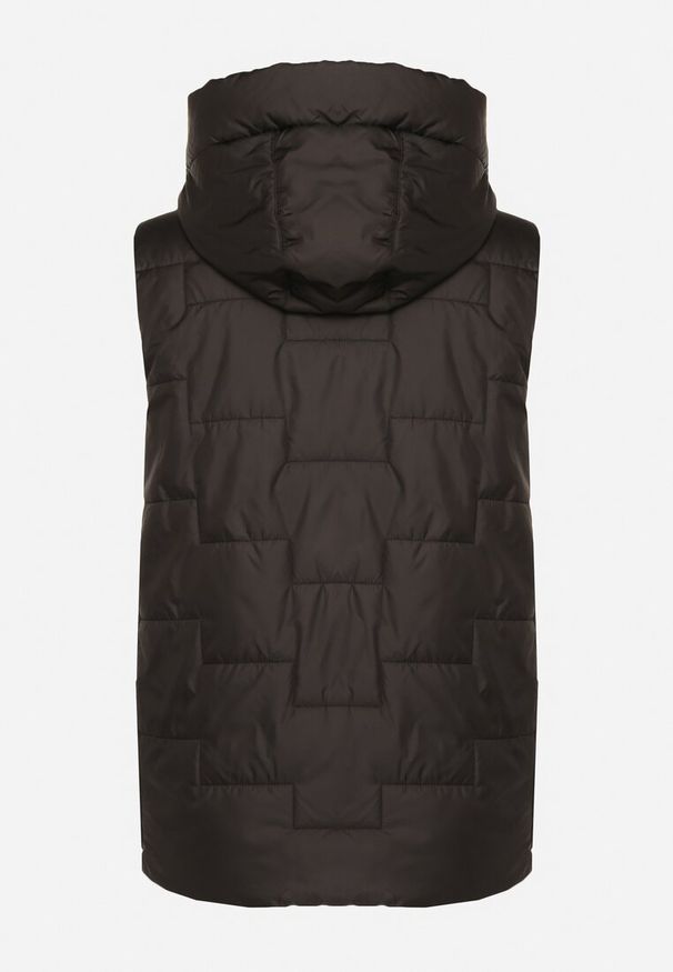 Born2be - Czarna Pikowana Kamizelka z Kapturem i Sznurkami Imvila. Okazja: na co dzień. Typ kołnierza: kaptur. Kolor: czarny. Materiał: jeans. Wzór: aplikacja. Styl: klasyczny, casual, elegancki