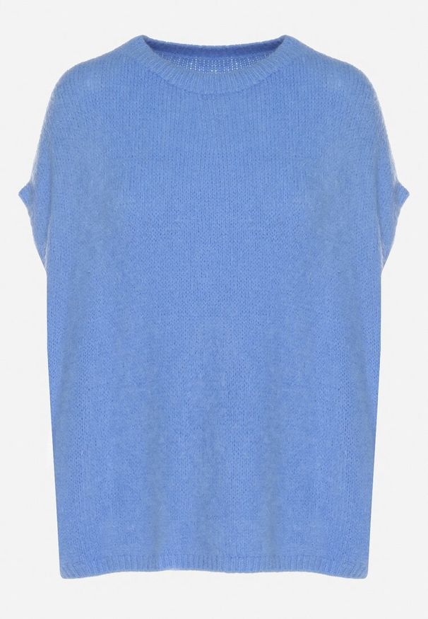 Born2be - Niebieski Sweter z Bawełną o Kroju Nietoperza Nilanissea. Okazja: na co dzień, na spotkanie biznesowe, do pracy. Kolor: niebieski. Materiał: bawełna. Styl: biznesowy, elegancki, casual