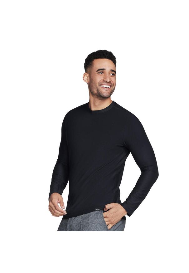 skechers - Longsleeve sportowy męski GoDri All Day Long Sleeve. Kolor: czarny. Materiał: poliester. Długość rękawa: długi rękaw. Styl: sportowy