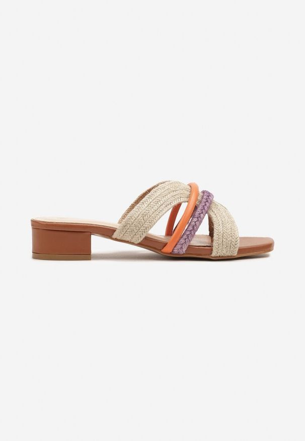 Born2be - Brązowe Klapki na Obcasie z Plecionymi Paskami Sonalithis. Okazja: na co dzień. Kolor: brązowy. Wzór: paski. Sezon: lato. Obcas: na obcasie. Styl: casual, klasyczny. Wysokość obcasa: średni