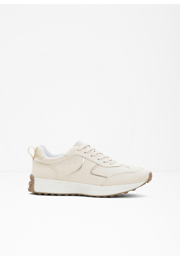 bonprix - Sneakersy z metalicznymi detalami. Kolor: beżowy