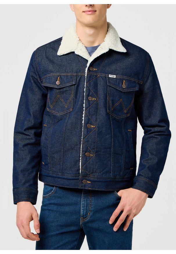Wrangler - MESKA KURTKA JEANSOWA WRANGLER SHERPA DENIM JACKET CLEAN RINSE 112371364. Materiał: denim, jeans
