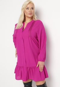 Born2be - Fioletowa Koszulowa Sukienka Mini z Falbanką Brindel. Kolor: fioletowy. Typ sukienki: koszulowe. Długość: mini #7