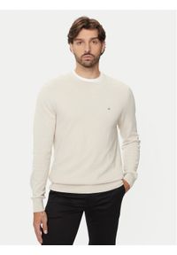 Calvin Klein Sweter K10K113410 Beżowy Slim Fit. Kolor: beżowy. Materiał: bawełna