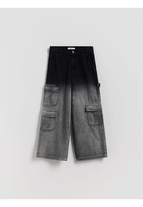 Reserved - Jeansy wide leg z efektem ombre - czarny. Kolor: czarny
