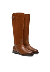 TOMMY HILFIGER - Tommy Hilfiger Oficerki Th Stud Leather Mix Long Boot FW0FW08341 Brązowy. Kolor: brązowy. Materiał: zamsz, skóra