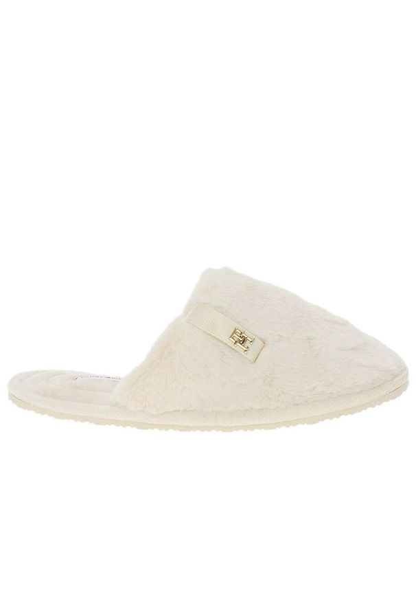 TOMMY HILFIGER - Klapki Tommy Hilfiger Comfort Home Slipper FW0FW08138-YBH - białe. Kolor: biały. Materiał: jeans, polar, poliester, futro. Szerokość cholewki: normalna. Sezon: zima