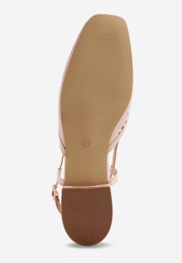 Renee - Różowe Baleriny Slingback z Kwadratowym Noskiem i Ażurową Cholewką Jurria. Okazja: na co dzień. Kolor: różowy. Materiał: jeans. Szerokość cholewki: normalna. Wzór: ażurowy. Styl: casual