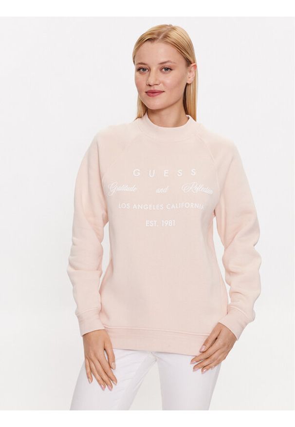 Bluza Guess. Kolor: beżowy. Materiał: syntetyk, bawełna