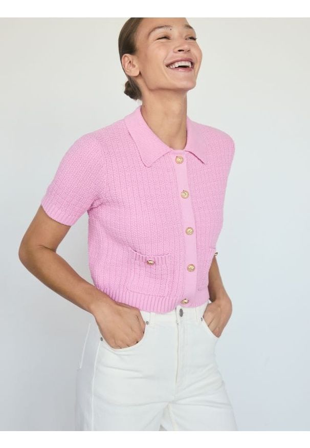 Reserved - Bawełniany kardigan z guzikami - różowy. Kolor: różowy. Materiał: bawełna