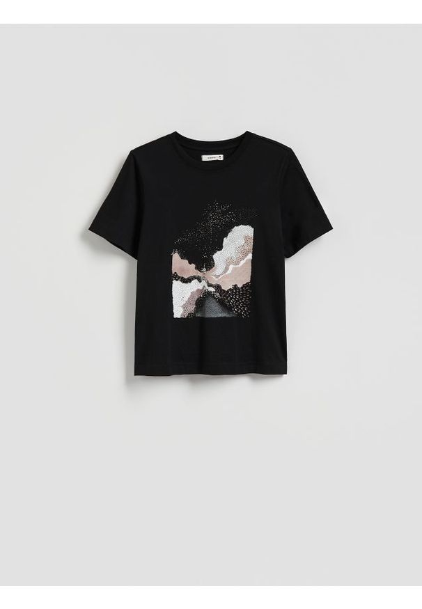 Reserved - T-shirt z nadrukiem - czarny. Kolor: czarny. Materiał: bawełna, dzianina. Wzór: nadruk