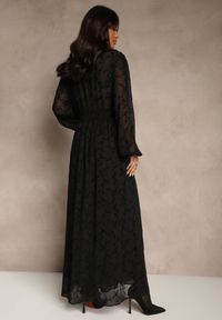 Renee - Czarna Rozkloszowana Sukienka z Siateczki w Kwiatowy Wzór Fezuna. Kolekcja: plus size. Kolor: czarny. Materiał: poliester, materiał. Wzór: kwiaty. Typ sukienki: dla puszystych #5