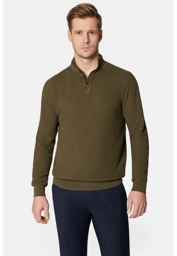 Lancerto - Sweter Oliwkowy Rozpinany z Bawełną Jonathan. Kolor: zielony. Materiał: bawełna, elastan