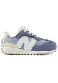 Buty niemowlęce New Balance NW327FH – niebieskie. Okazja: na co dzień. Zapięcie: bez zapięcia. Kolor: niebieski. Materiał: materiał, syntetyk. Szerokość cholewki: normalna. Wzór: kolorowy