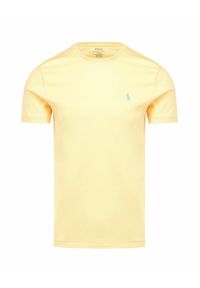 Polo Ralph Lauren - T-shirt POLO RALPH LAUREN SSCNCMSLM2. Typ kołnierza: polo. Kolor: żółty. Materiał: bawełna, prążkowany. Wzór: jednolity, aplikacja