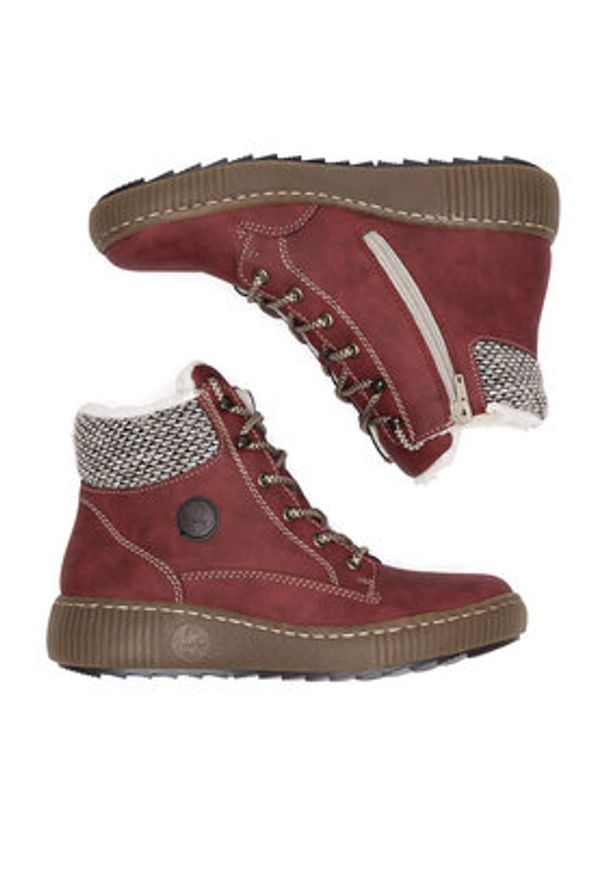 Rieker Botki Z6620-33 Czerwony. Kolor: czerwony. Materiał: skóra