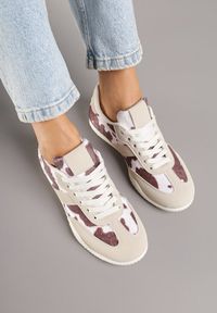 Born2be - Brązowo-Białe Sneakersy z Ozdobnym Paskiem Naliovela. Okazja: na co dzień. Zapięcie: pasek. Kolor: brązowy. Materiał: jeans #6
