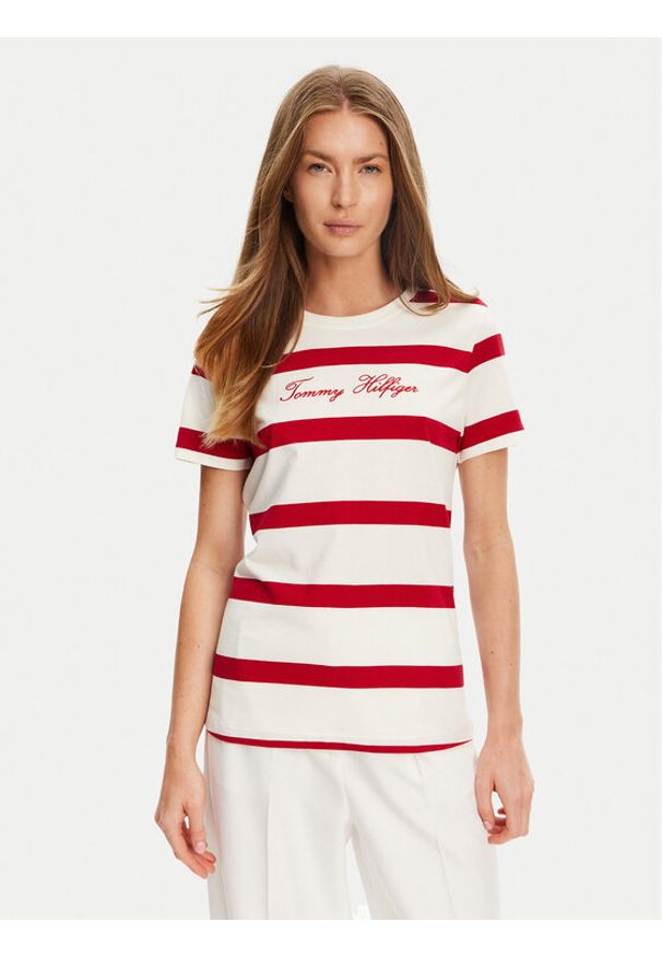 TOMMY HILFIGER - Tommy Hilfiger T-Shirt Script WW0WW45746 Czerwony Regular Fit. Kolor: czerwony. Materiał: bawełna