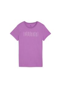 Puma - Damska koszulka PUMA SPORT z grafiką PUMA Wild Berry Purple. Kolor: fioletowy. Materiał: guma. Wzór: nadruk