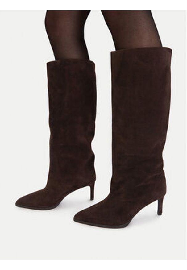 Gino Rossi - GINO ROSSI Kozaki EO-SLT2301-1601-2 Brązowy. Kolor: brązowy. Materiał: zamsz, skóra