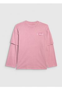 4f - 4F Longsleeve oversize z efektem sprania dziewczęcy - różowy 152 (11-12 lat). Kolor: różowy. Długość rękawa: długi rękaw. Sezon: lato